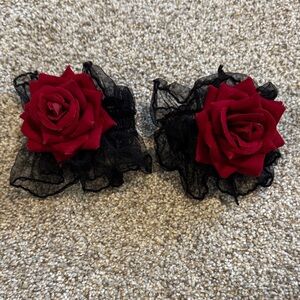 Red and Black Rose Rosette Wristlets bracelets